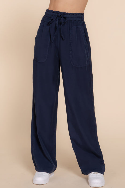 Elastic Waist Tencel Long Pants